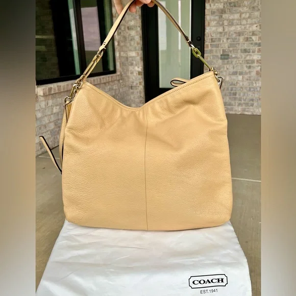 Coach Madison Tan Pebbled Leather Slouch Hobo with Crossbody Strap Style - Picture 4 of 15